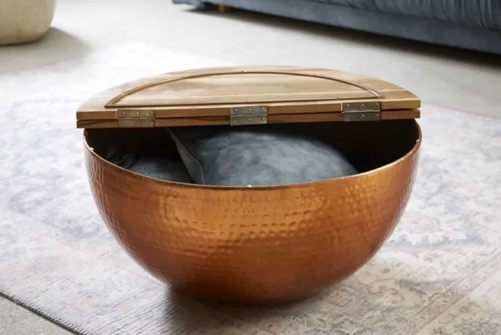 Riess-Ambiente Mehr...|Couchtische & Truhen > Runder Couchtisch ORIENT STORAGE 60cm kupfer Hammerschlag handmade Akazienholz mit Stauraum