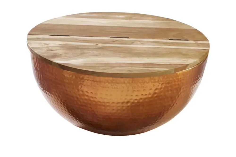 Riess-Ambiente Mehr...|Couchtische & Truhen > Runder Couchtisch ORIENT STORAGE 60cm kupfer Hammerschlag handmade Akazienholz mit Stauraum