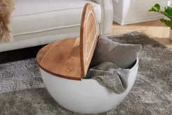 Riess-Ambiente Mehr...|Couchtische & Truhen > Runder Couchtisch ORIENT STORAGE 60cm weiß Akazienholz mit Stauraum Hammerschlag handmade
