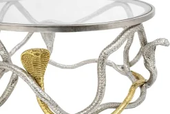 Riess-Ambiente Couchtische & Truhen > Runder Couchtisch SNAKE 70cm gold silber Metall Schlangen-Skulptur Glasplatte