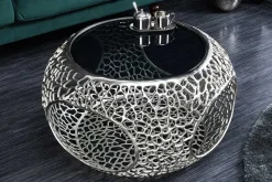 Riess-Ambiente Couchtische & Truhen > Runder Couchtisch SPIN 75cm silber Schwarzglas Metall mit Stauraum handmade