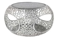 Riess-Ambiente Couchtische & Truhen > Runder Couchtisch SPIN 75cm silber Schwarzglas Metall mit Stauraum handmade