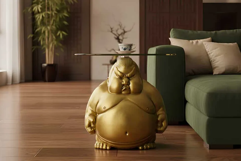 Riess-Ambiente Goldene Möbel|Couchtische & Truhen > Runder Couchtisch SUMO 55cm gold Skulptur handmade