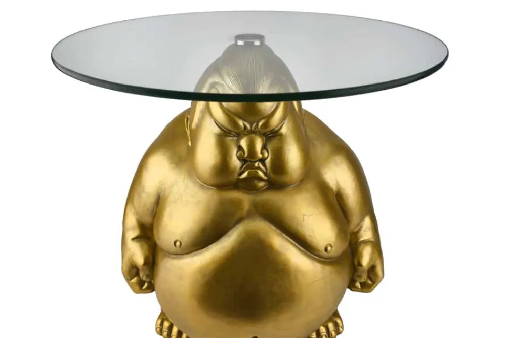 Riess-Ambiente Goldene Möbel|Couchtische & Truhen > Runder Couchtisch SUMO 55cm gold Skulptur handmade