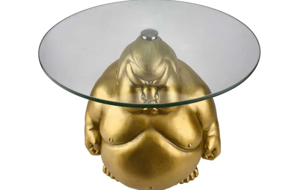 Riess-Ambiente Goldene Möbel|Couchtische & Truhen > Runder Couchtisch SUMO 55cm gold Skulptur handmade