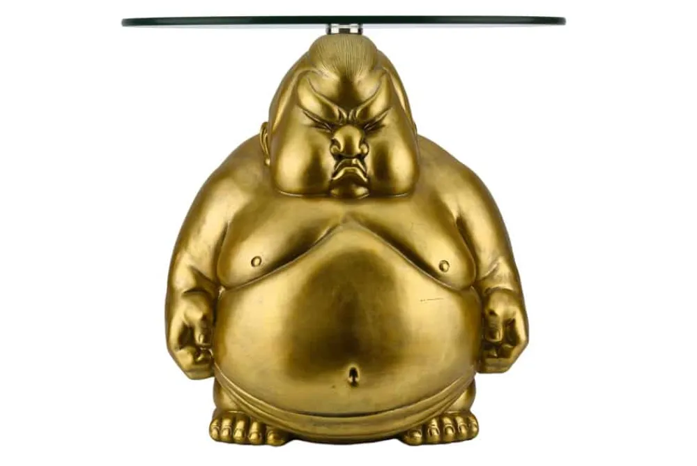 Riess-Ambiente Goldene Möbel|Couchtische & Truhen > Runder Couchtisch SUMO 55cm gold Skulptur handmade