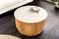 Riess-Ambiente Mehr...|Couchtische > Runder Couchtisch TRES CHIC 60cm weiß Marmor natur Mangoholz mit Stauraum