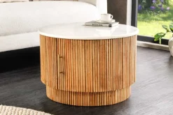 Riess-Ambiente Mehr...|Couchtische > Runder Couchtisch TRES CHIC 60cm weiß Marmor natur Mangoholz mit Stauraum