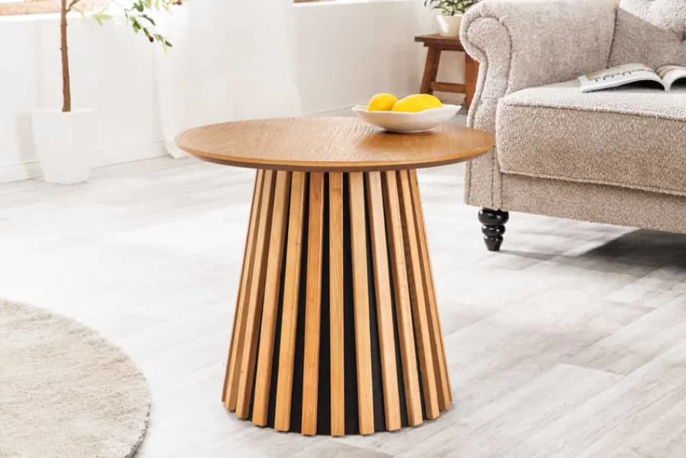 Riess-Ambiente Skandinavisch|Couchtische & Truhen > Runder Couchtisch VALHALLA WOOD 50cm natur Eichenholz Säulenfuß