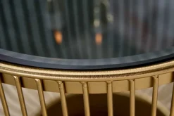 Riess-Ambiente Goldene Möbel|Couchtische & Truhen > Runder Couchtisch VARIATION 80cm gold Metallgestell Schwarzglas Handarbeit