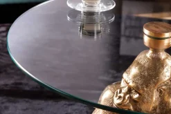 Riess-Ambiente Goldene Möbel|Couchtische & Truhen > Runder Couchtisch WILDLIFE KONG 60cm gold Metall Glas Affenfigur Gorilla Skulptur handmade