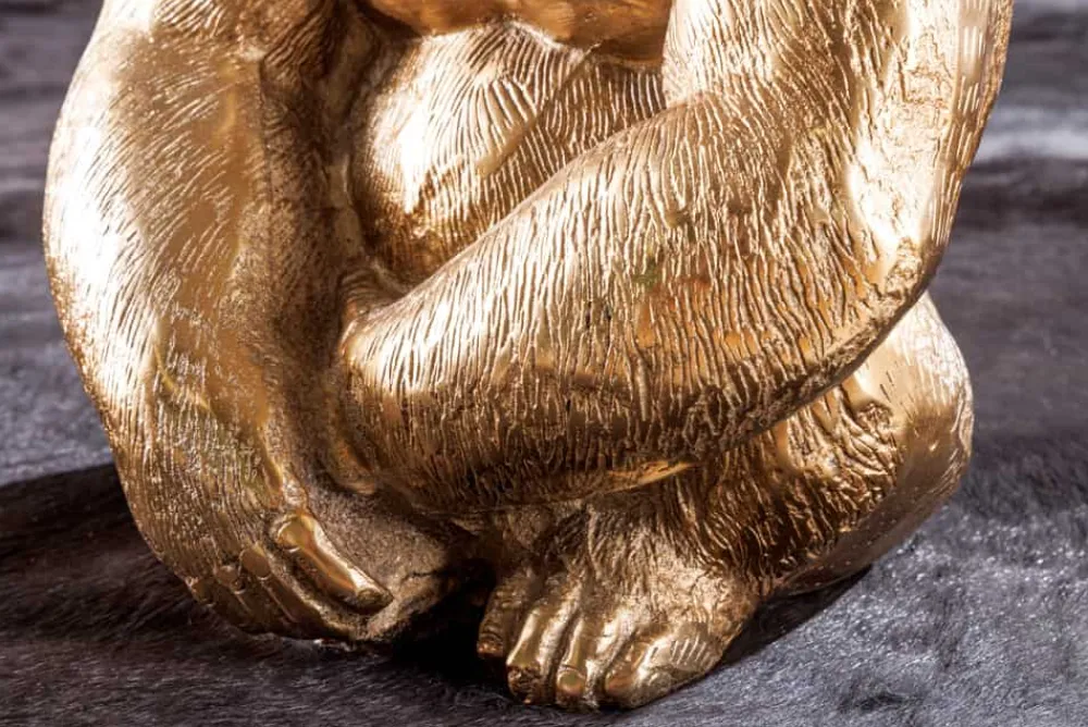 Riess-Ambiente Goldene Möbel|Couchtische & Truhen > Runder Couchtisch WILDLIFE KONG 60cm gold Metall Glas Affenfigur Gorilla Skulptur handmade