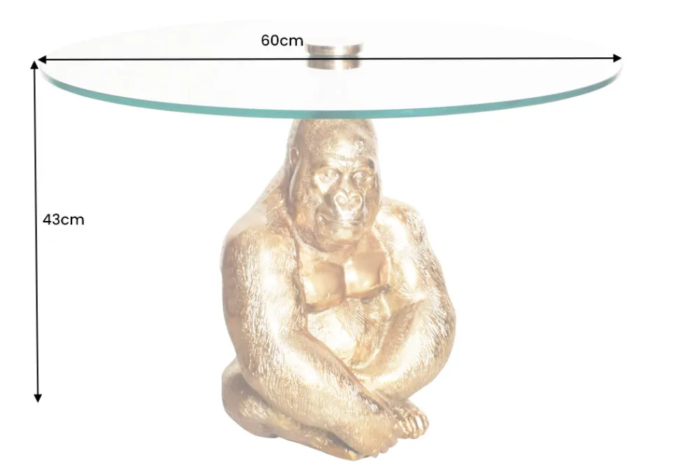 Riess-Ambiente Goldene Möbel|Couchtische & Truhen > Runder Couchtisch WILDLIFE KONG 60cm gold Metall Glas Affenfigur Gorilla Skulptur handmade