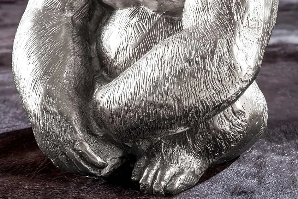Riess-Ambiente Couchtische & Truhen > Runder Couchtisch WILDLIFE KONG 60cm silber Metall Glas Affenfigur Gorilla Skulptur handmade