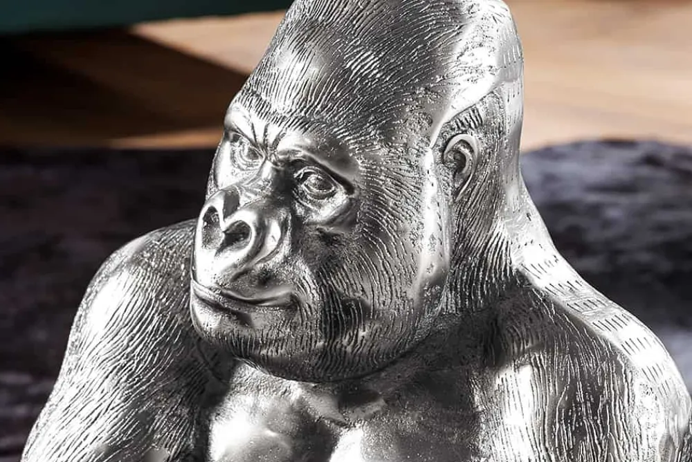 Riess-Ambiente Couchtische & Truhen > Runder Couchtisch WILDLIFE KONG 60cm silber Metall Glas Affenfigur Gorilla Skulptur handmade