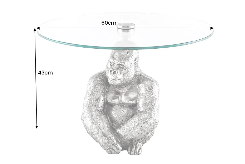 Riess-Ambiente Couchtische & Truhen > Runder Couchtisch WILDLIFE KONG 60cm silber Metall Glas Affenfigur Gorilla Skulptur handmade