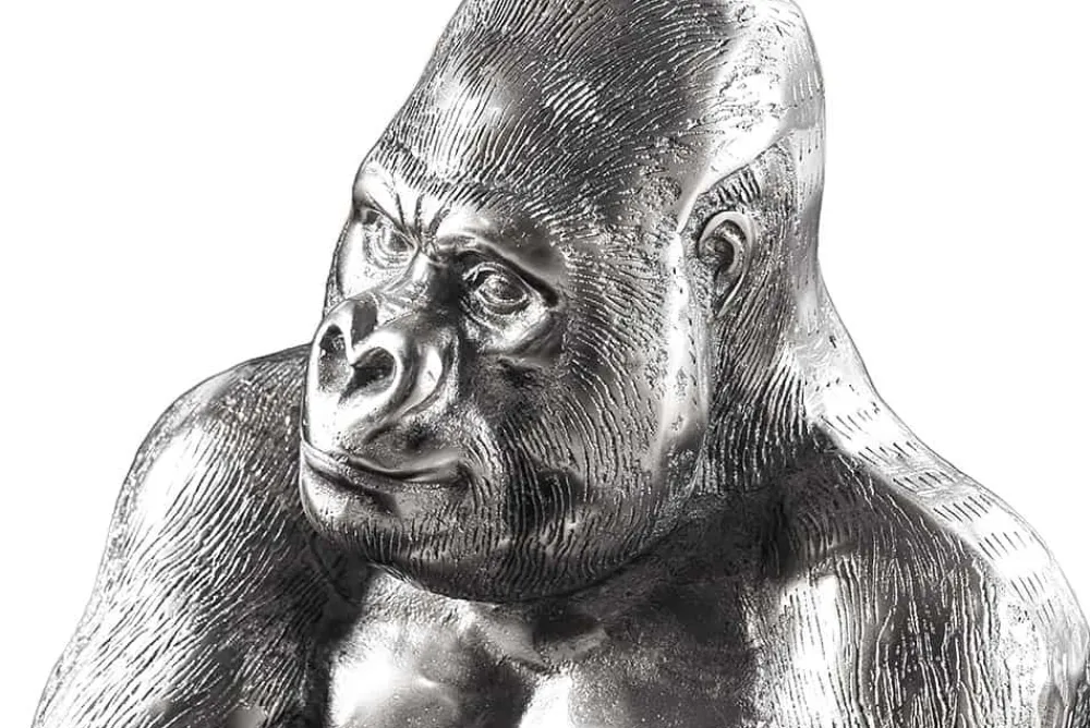 Riess-Ambiente Couchtische & Truhen > Runder Couchtisch WILDLIFE KONG 60cm silber Metall Glas Affenfigur Gorilla Skulptur handmade
