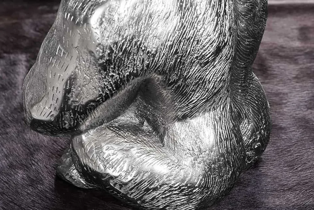 Riess-Ambiente Couchtische & Truhen > Runder Couchtisch WILDLIFE KONG 60cm silber Metall Glas Affenfigur Gorilla Skulptur handmade
