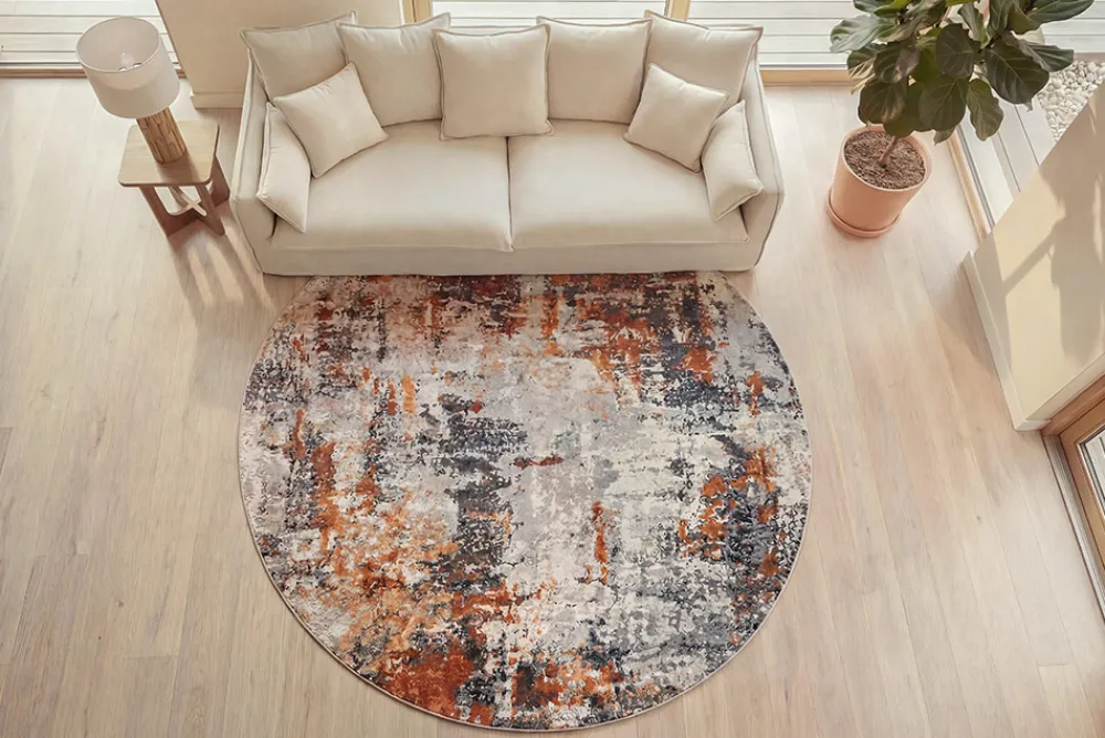 Riess-Ambiente Teppiche > Runder Design Teppich MODERN ART 230cm beige grau kupfer Kurzflor Indoor
