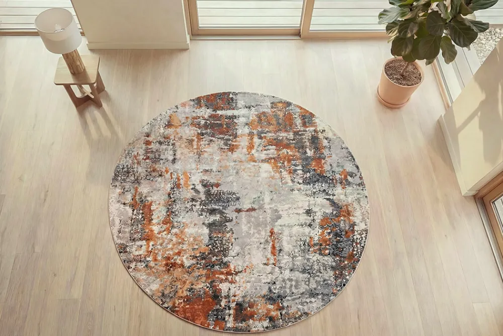 Riess-Ambiente Teppiche > Runder Design Teppich MODERN ART 230cm beige grau kupfer Kurzflor Indoor