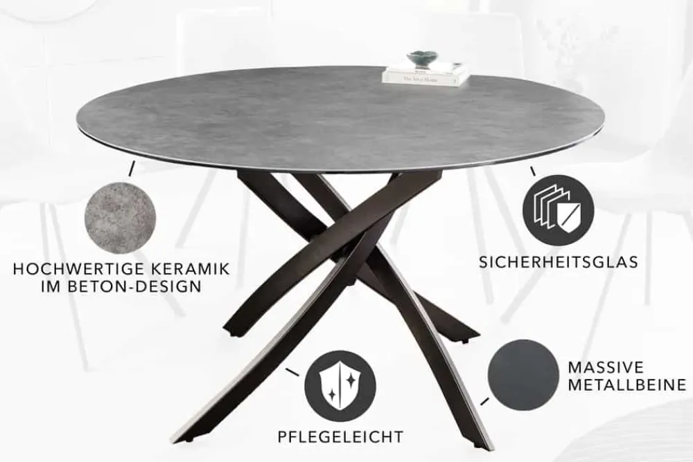 Riess-Ambiente Esstische > Runder Esstisch ALPINE 120cm anthrazit Keramik schwarzes Metallgestell