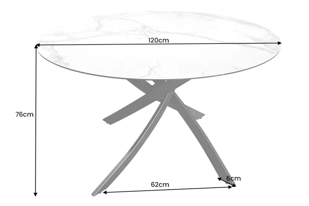 Riess-Ambiente Esstische > Runder Esstisch ALPINE 120cm weiß Marmor Keramik schwarzes Metallgestell