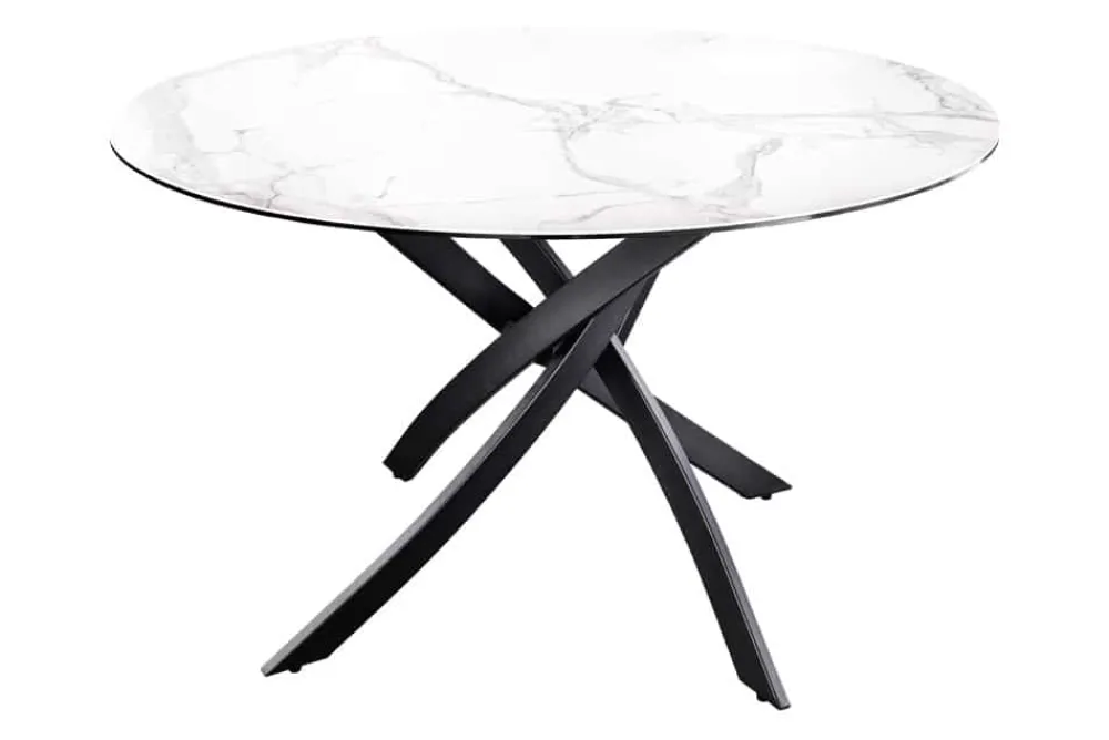 Riess-Ambiente Esstische > Runder Esstisch ALPINE 120cm weiß Marmor Keramik schwarzes Metallgestell