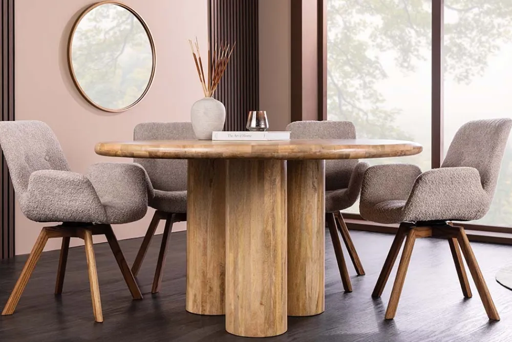 Riess-Ambiente Mehr...|Massivholzesstische > Runder Esstisch ART DECO 140cm natur Mangoholz massiv mit Säulenfüßen