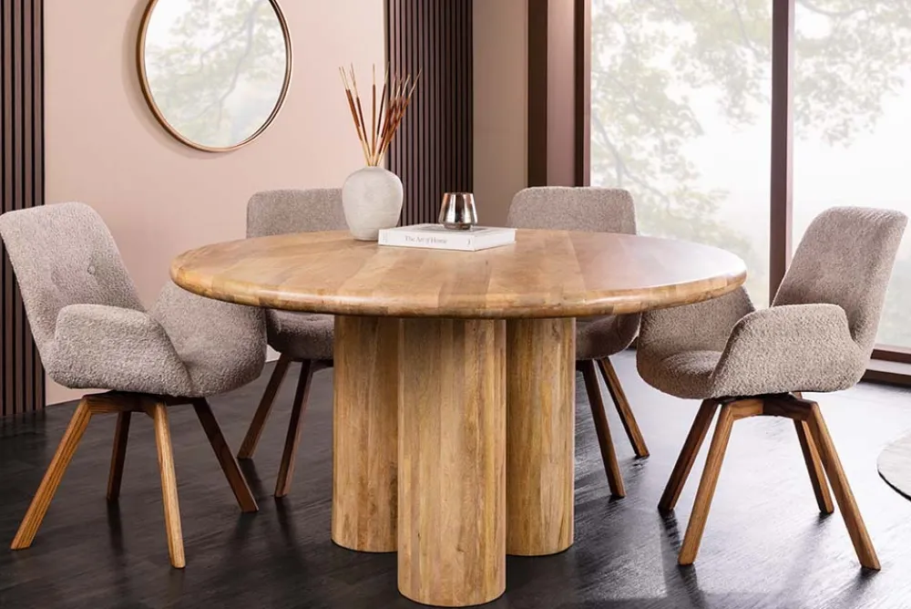 Riess-Ambiente Mehr...|Massivholzesstische > Runder Esstisch ART DECO 140cm natur Mangoholz massiv mit Säulenfüßen
