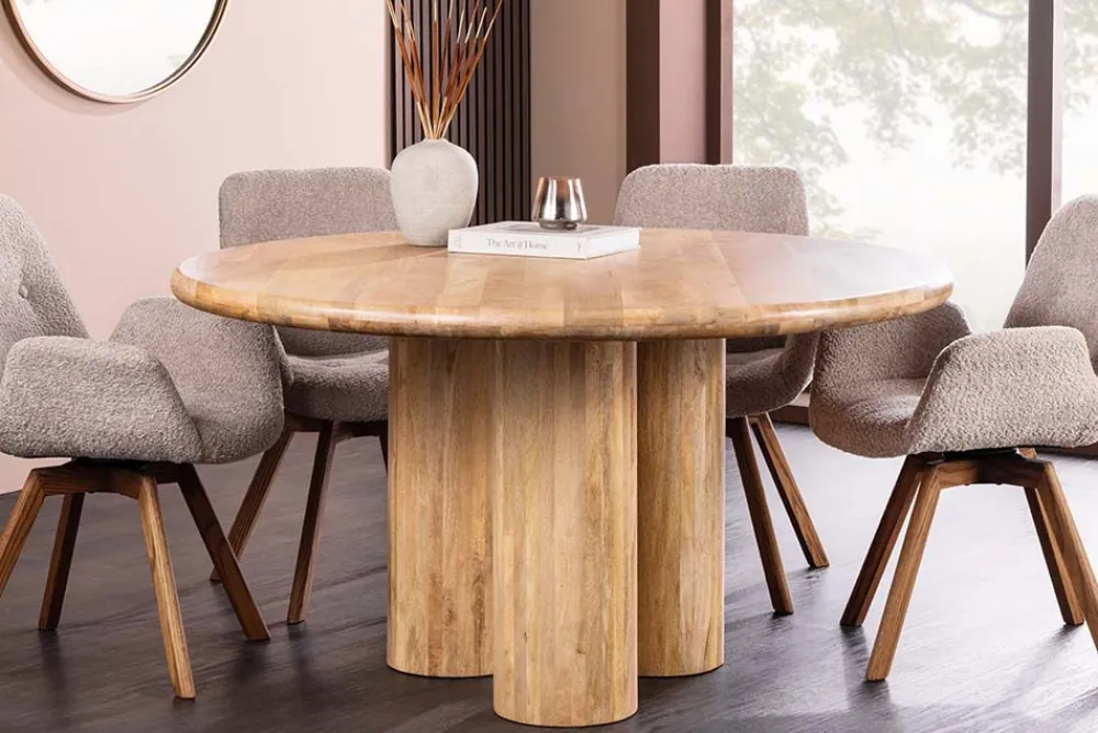 Riess-Ambiente Mehr...|Massivholzesstische > Runder Esstisch ART DECO 140cm natur Mangoholz massiv mit Säulenfüßen