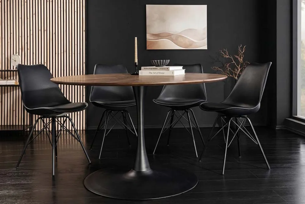 Riess-Ambiente Skandinavisch|Esstische > Runder Esstisch ATELIER 120cm braun Walnuss schwarzer Metall Säulenfuß
