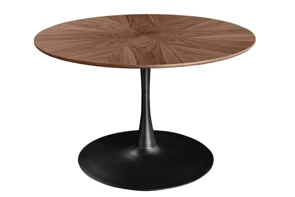 Riess-Ambiente Skandinavisch|Esstische > Runder Esstisch ATELIER 120cm braun Walnuss schwarzer Metall Säulenfuß