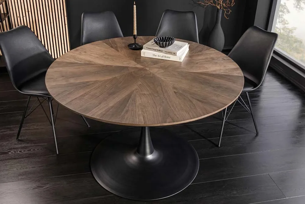 Riess-Ambiente Skandinavisch|Esstische > Runder Esstisch ATELIER 120cm braun Walnuss schwarzer Metall Säulenfuß