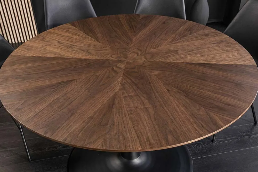 Riess-Ambiente Skandinavisch|Esstische > Runder Esstisch ATELIER 120cm braun Walnuss schwarzer Metall Säulenfuß