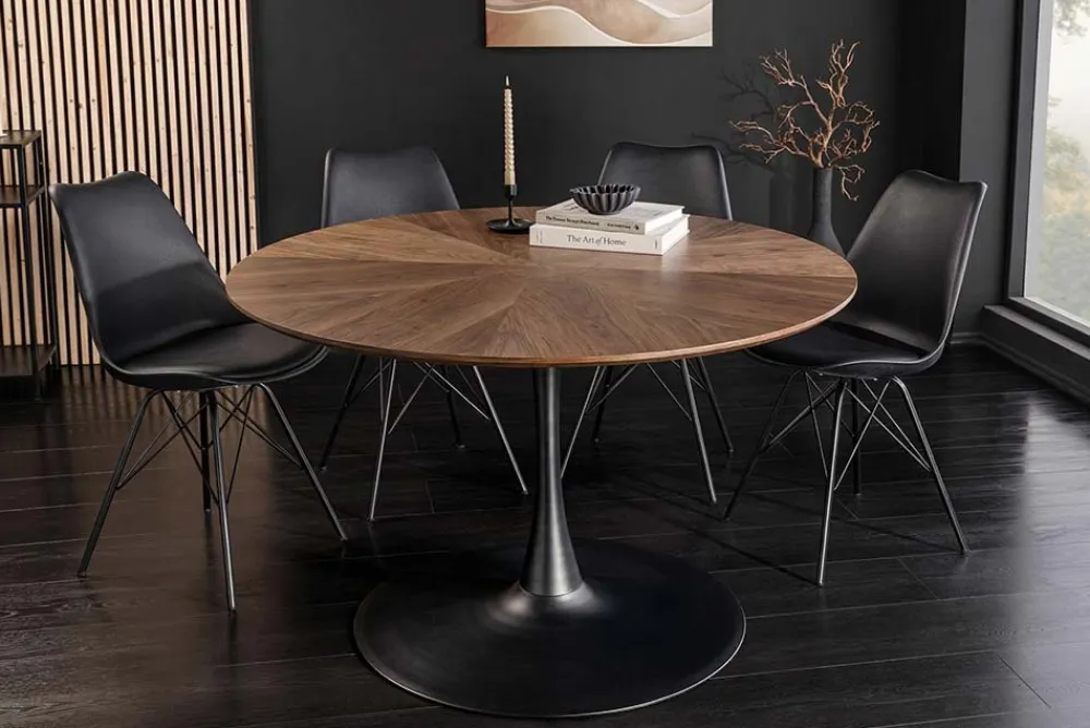 Riess-Ambiente Skandinavisch|Esstische > Runder Esstisch ATELIER 120cm braun Walnuss schwarzer Metall Säulenfuß