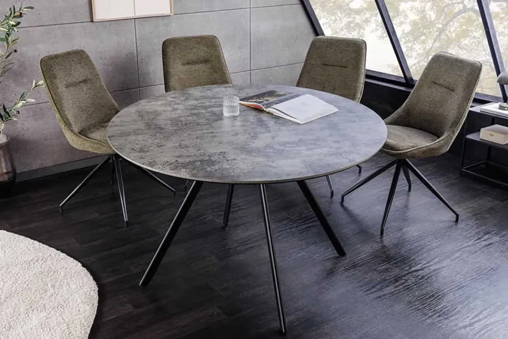 Riess-Ambiente Industrial Loft|Esstische > Runder Esstisch ATELIER 100cm grau Beton-Design schwarz Metall