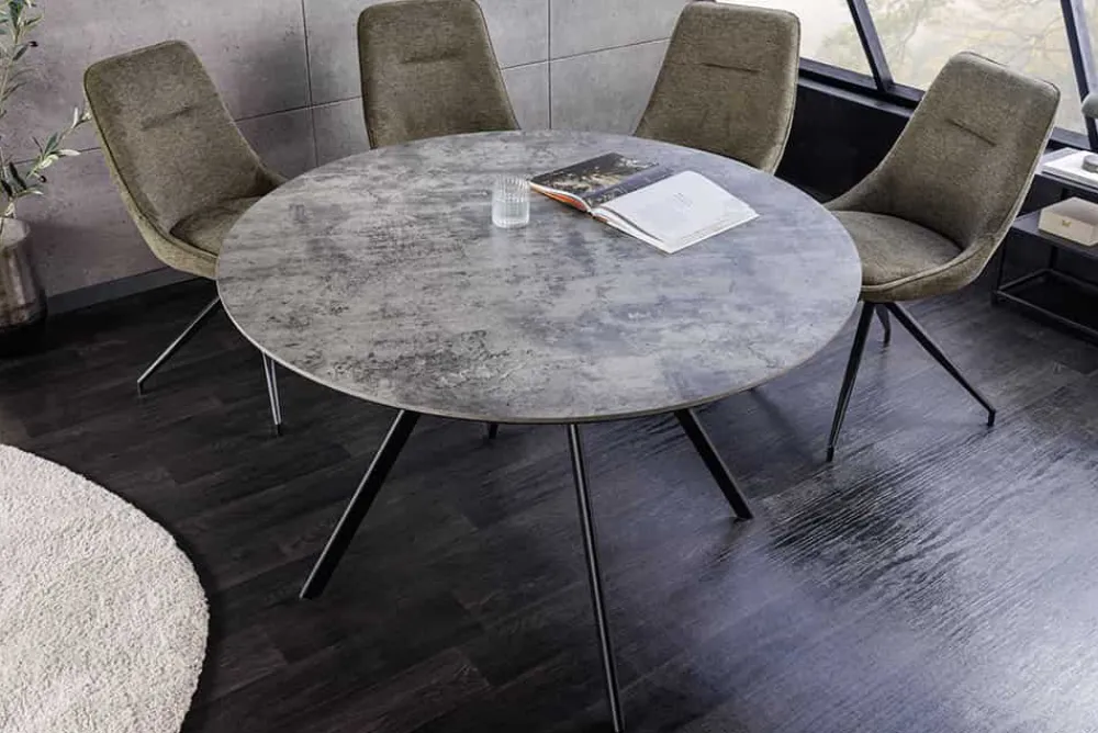 Riess-Ambiente Industrial Loft|Esstische > Runder Esstisch ATELIER 100cm grau Beton-Design schwarz Metall