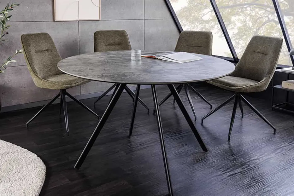 Riess-Ambiente Industrial Loft|Esstische > Runder Esstisch ATELIER 100cm grau Beton-Design schwarz Metall