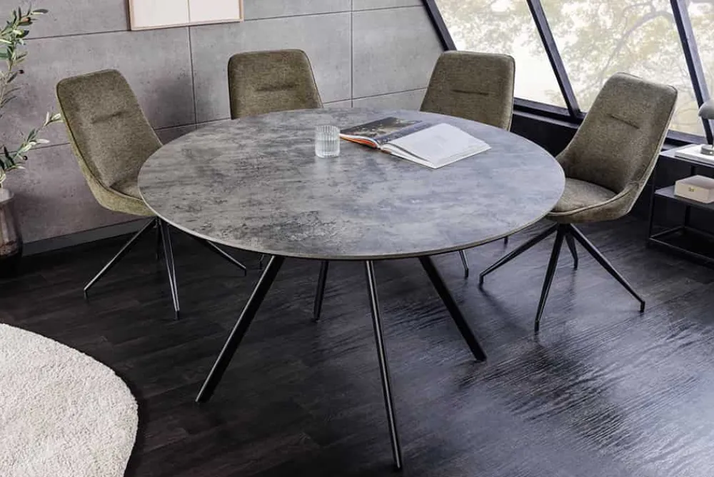 Riess-Ambiente Industrial Loft|Esstische > Runder Esstisch ATELIER 120cm grau Beton-Design schwarz Metall