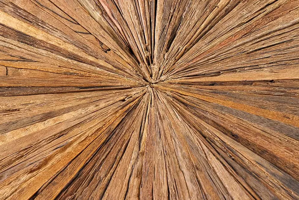 Riess-Ambiente Mehr...|Massivholzesstische > Runder Esstisch BARRACUDA 140cm braun Teak Massivholz Glas silber Edelstahl verchromt