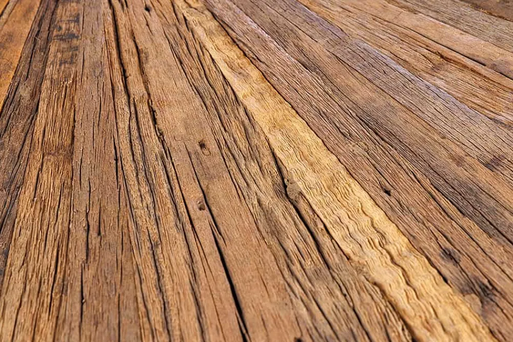 Riess-Ambiente Mehr...|Massivholzesstische > Runder Esstisch BARRACUDA 140cm braun Teak Massivholz Glas silber Edelstahl verchromt