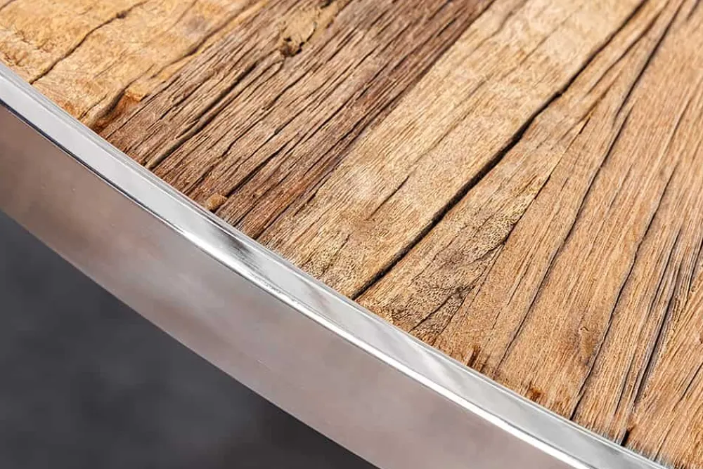 Riess-Ambiente Mehr...|Massivholzesstische > Runder Esstisch BARRACUDA 120cm braun Teak Massivholz Glasplatte silber Edelstahl verchromt