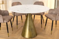 Riess-Ambiente Goldene Möbel|Esstische > Runder Esstisch ELEGANCIA 100cm messing weiß Marmor Eisen mit Säulenfuß