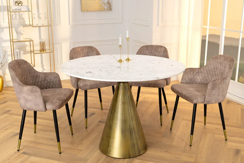 Riess-Ambiente Goldene Möbel|Esstische > Runder Esstisch ELEGANCIA 100cm messing weiß Marmor Eisen mit Säulenfuß