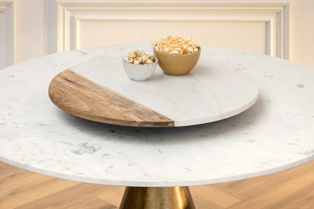 Riess-Ambiente Goldene Möbel|Esstische > Runder Esstisch ELEGANCIA 100cm messing weiß Marmor Eisen mit Säulenfuß