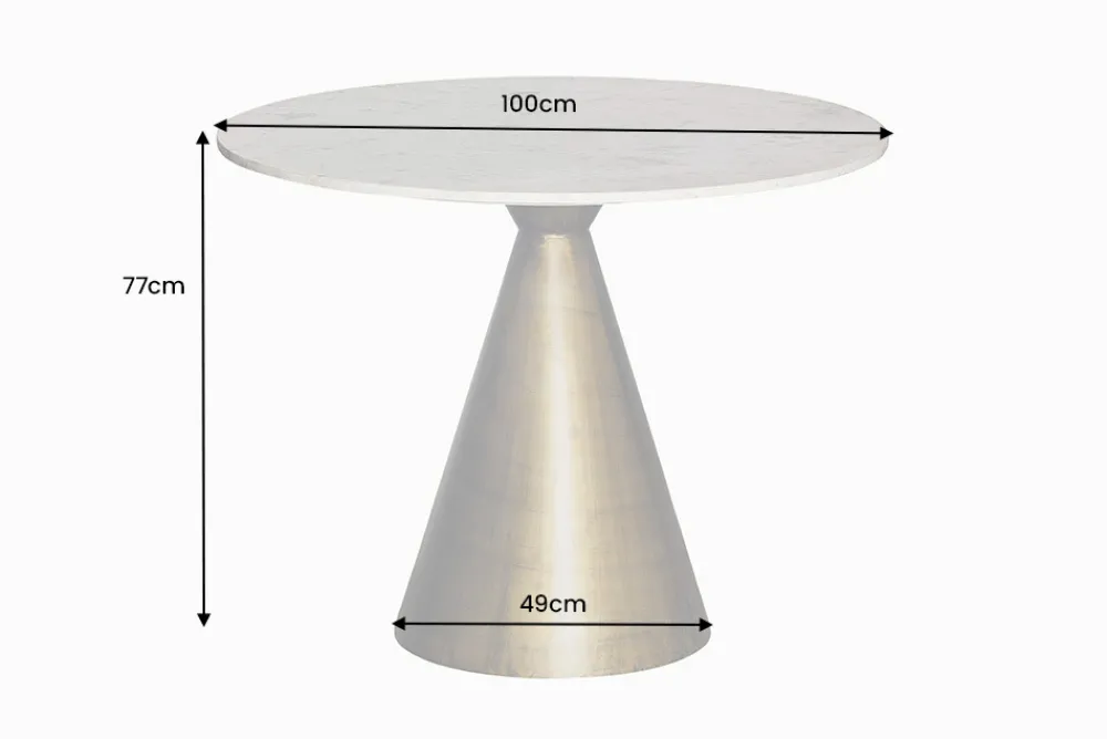 Riess-Ambiente Goldene Möbel|Esstische > Runder Esstisch ELEGANCIA 100cm messing weiß Marmor Eisen mit Säulenfuß