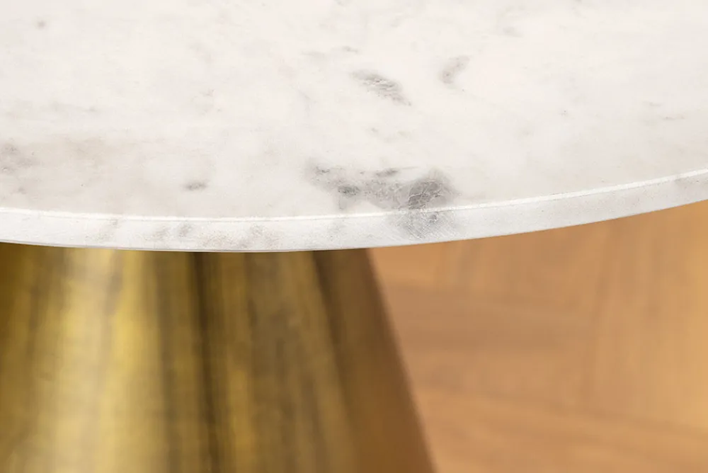 Riess-Ambiente Goldene Möbel|Esstische > Runder Esstisch ELEGANCIA 100cm messing weiß Marmor Eisen mit Säulenfuß