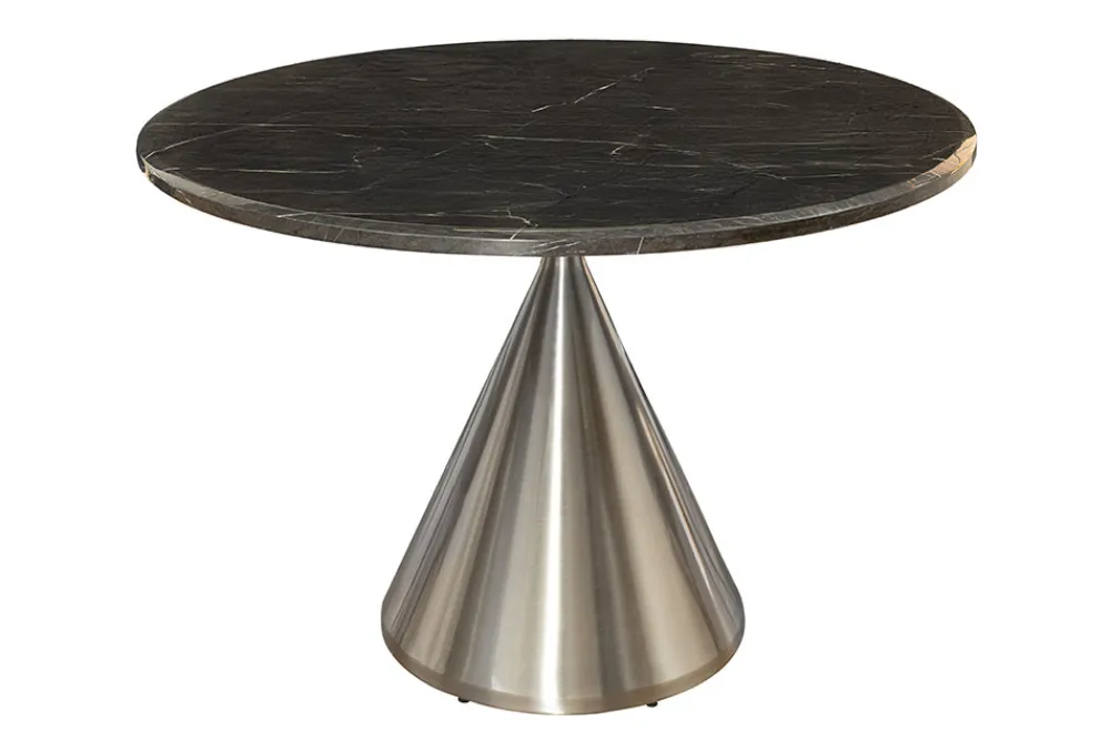 Riess-Ambiente Esstische > Runder Esstisch ELEGANCIA 130cm schwarz Marmor chrom Stahl mit Säulenfuß