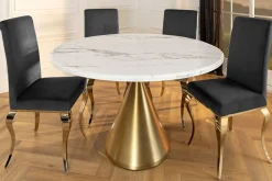 Riess-Ambiente Goldene Möbel|Esstische > Runder Esstisch ELEGANCIA 130cm weiß Marmor gold Metall mit Säulenfuß