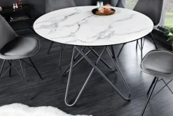 Riess-Ambiente Esstische > Runder Esstisch ELLIPSE 120cm Marmor weiß Keramik made in Italy Hairpin Legs